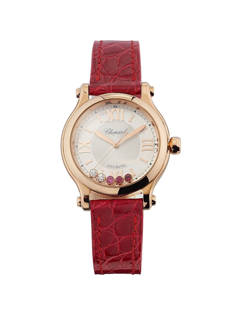 Women's Happy Sport 18K Rose Gold, Ruby, 0.10 TCW Diamond & Alligator Leather Strap Watch/33MM - Rose Gold