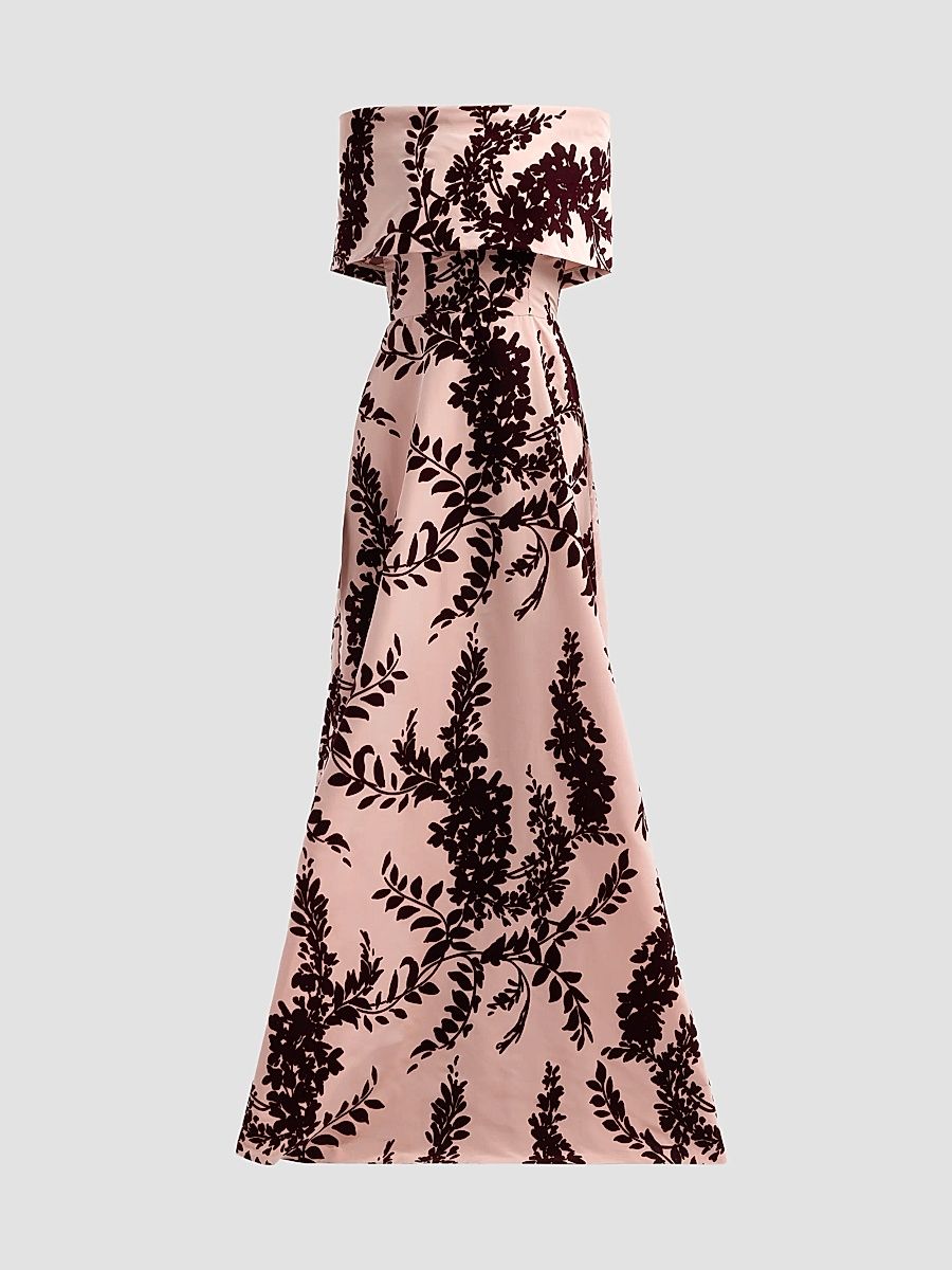 Women's Deedie Flocked Tafetta Gown - Dusty Rose Oxblood - Size 10