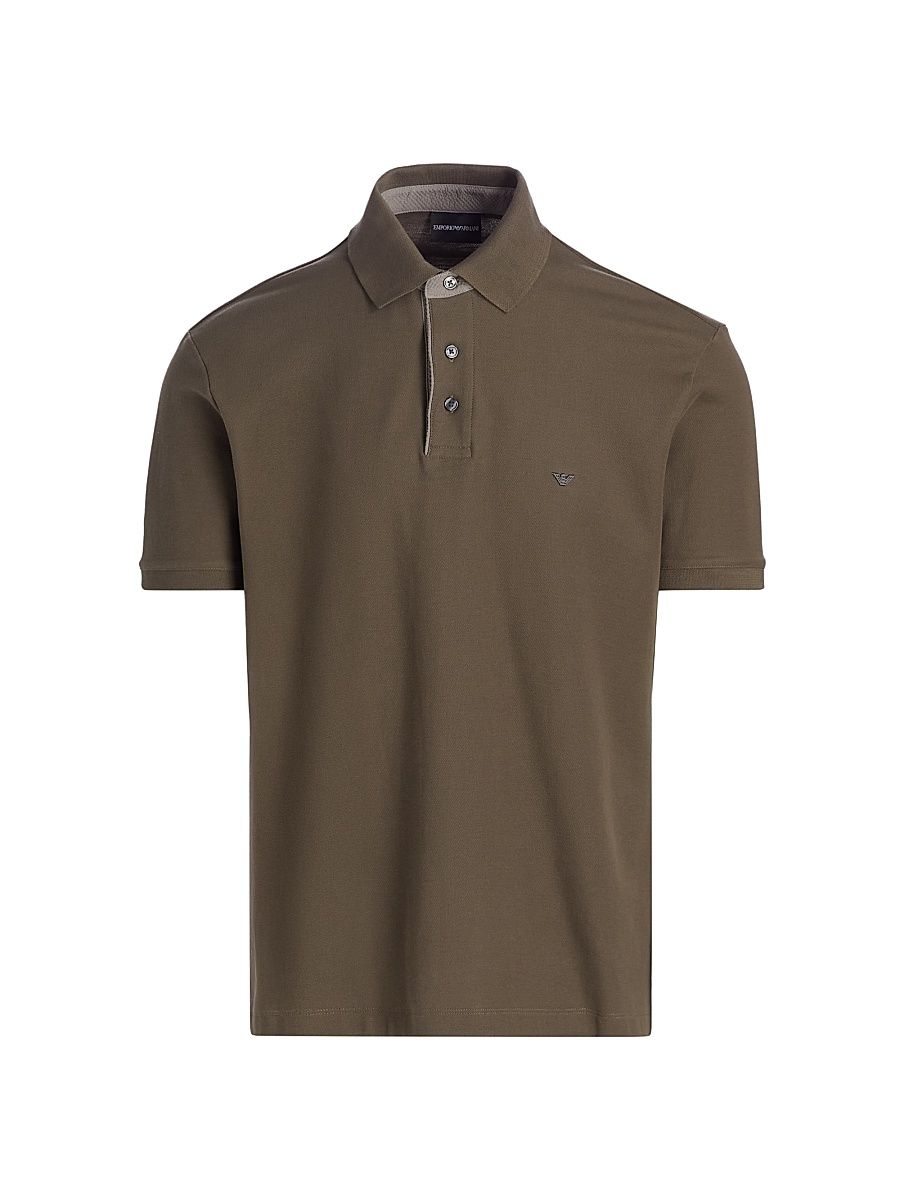 Men's Rib-Knit Trim Cotton Polo Shirt - Mud - Size XXL