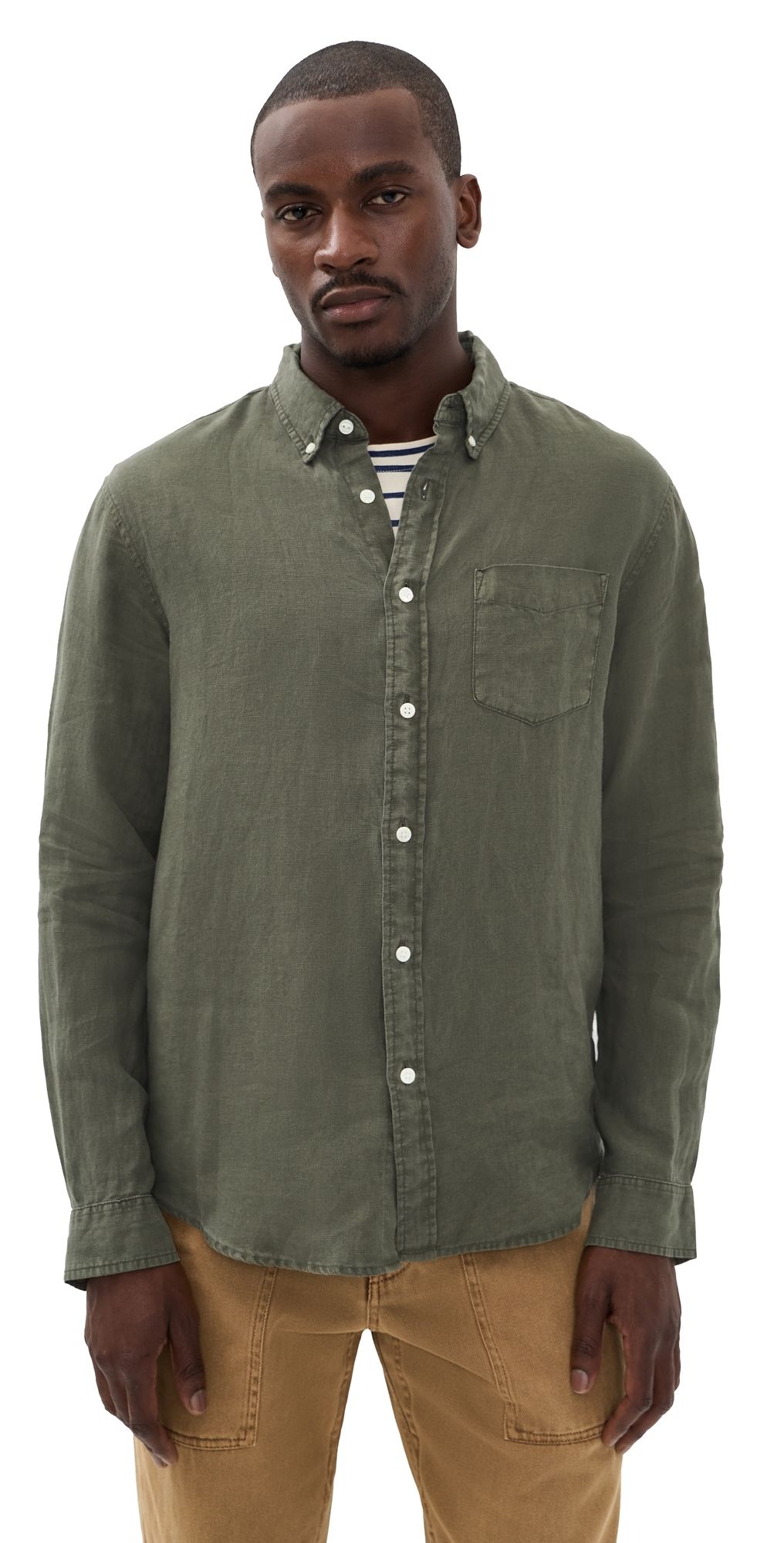 Alex Mill Mill Shirt In Linen Dark Olive Green XL