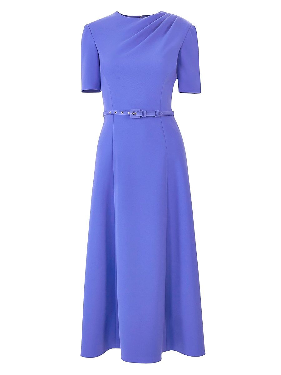 Women's Draped-Shoulder Belted Midi-Dress - Bluebell - Size 14