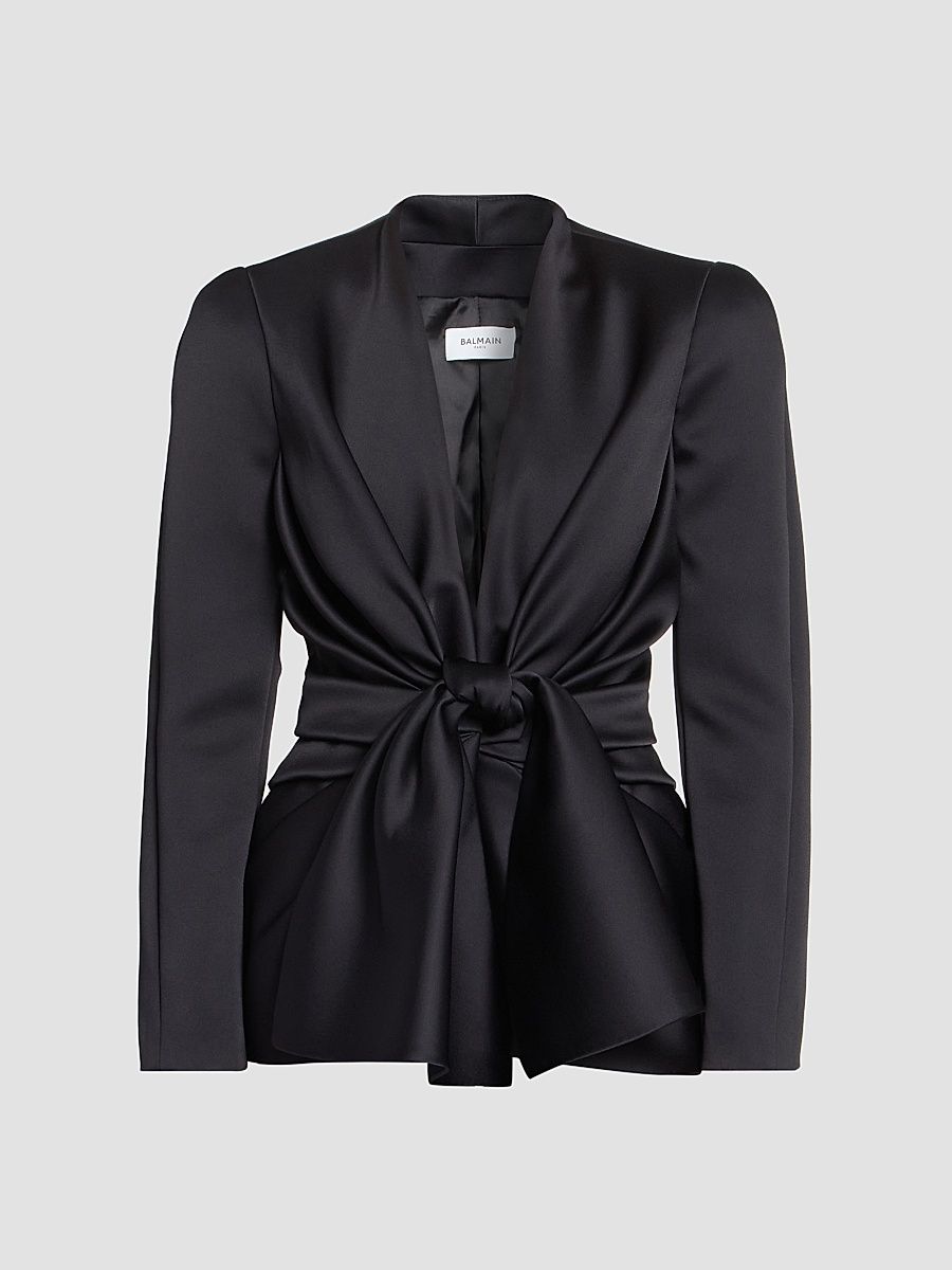 Balmain Women's Knotted Crepe Satin Jacket - Noir - Size 14