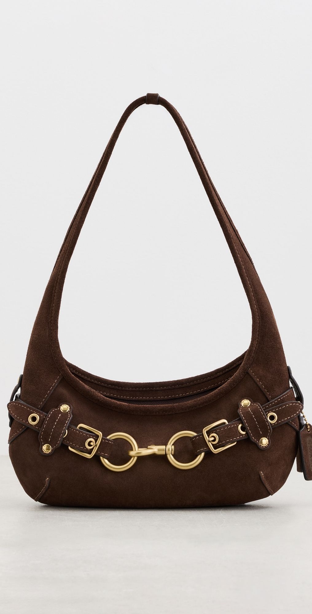 Coach Belted Ergo Suede Shoulder Bag 26 Dark Chocolate One Size