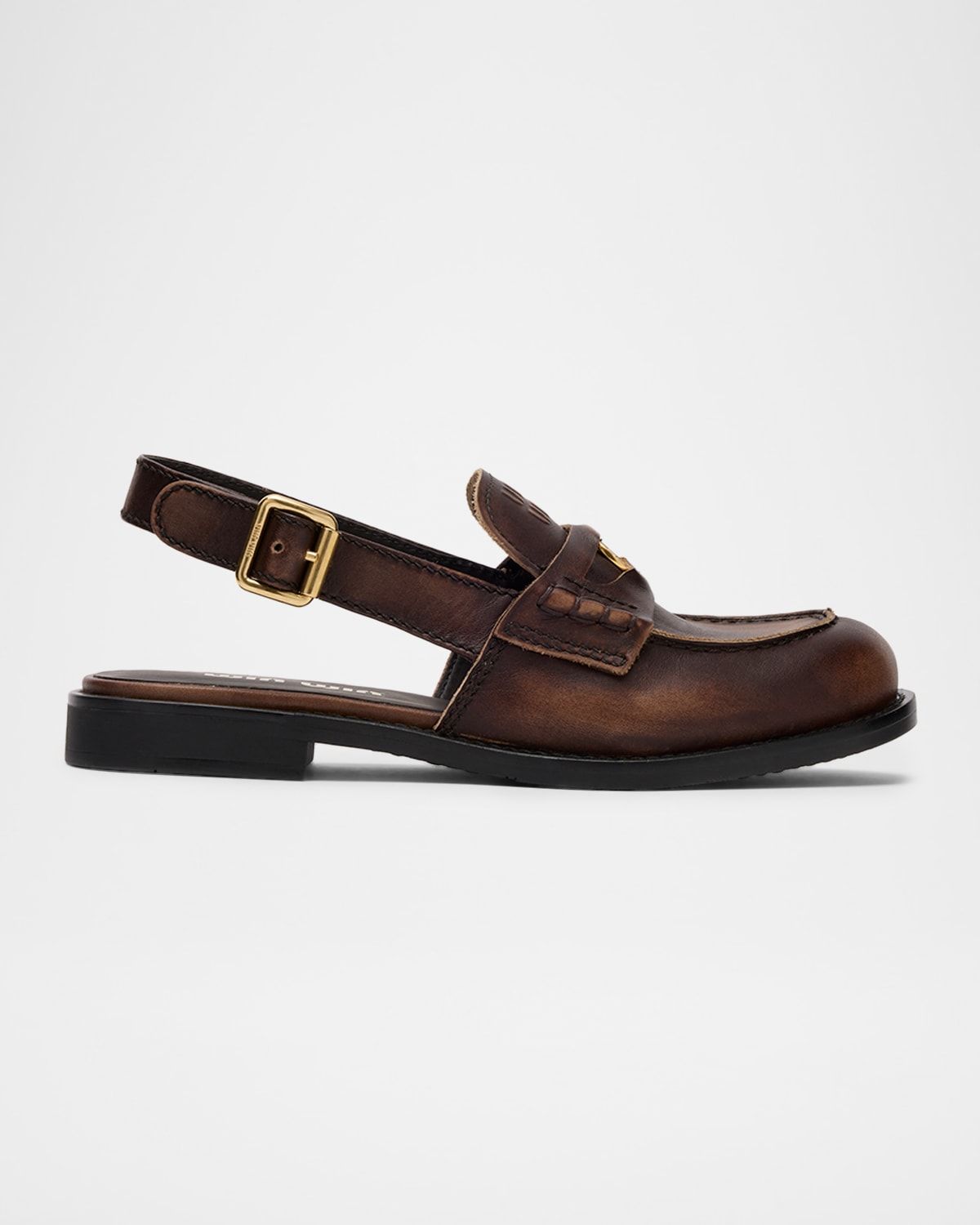 Vintage-Effect Leather Slingback Penny Loafers