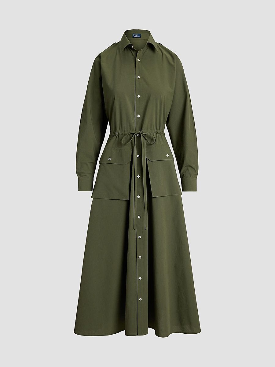 Polo Ralph Lauren Women's Cotton Canvas Utility Shirtdress - Dense Olive - Size 8