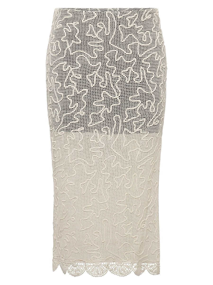 Women's Willis Embroidered Cotton Mesh Midi-Skirt - Ivory Black - Size 12