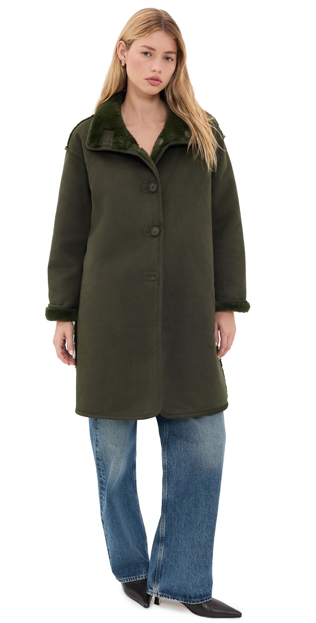 Velvet Faux Suede Yves Coat Hunter Green XS