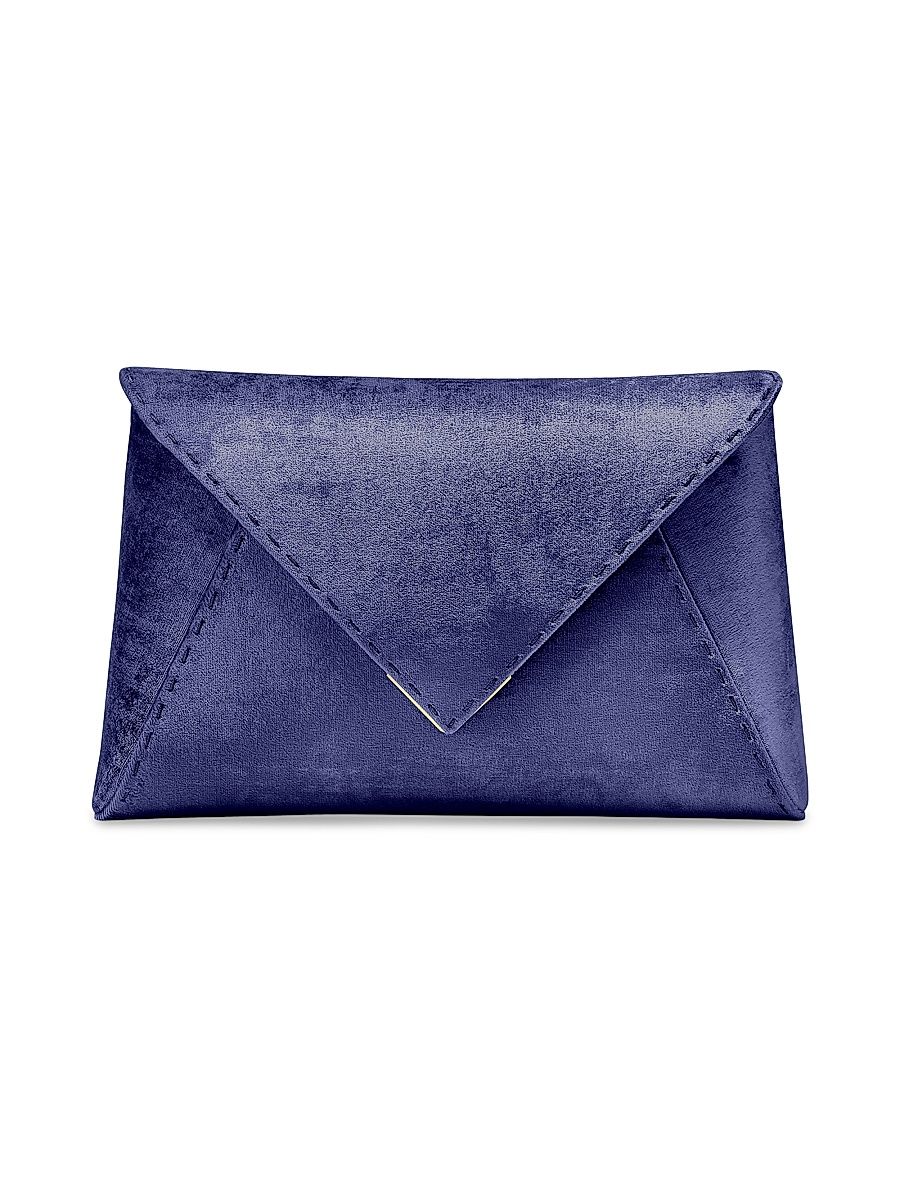 Women's Lee Pouchet Large Crushed Velvet with Gold Hardware Clutch - Mediterranean Blue