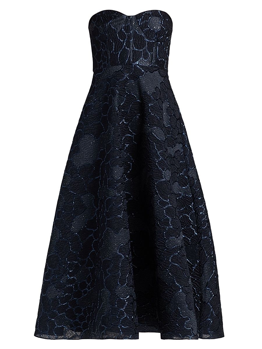 Women's Avery Strapless Jacquard Midi-Dress - Midnight Navy - Size XL