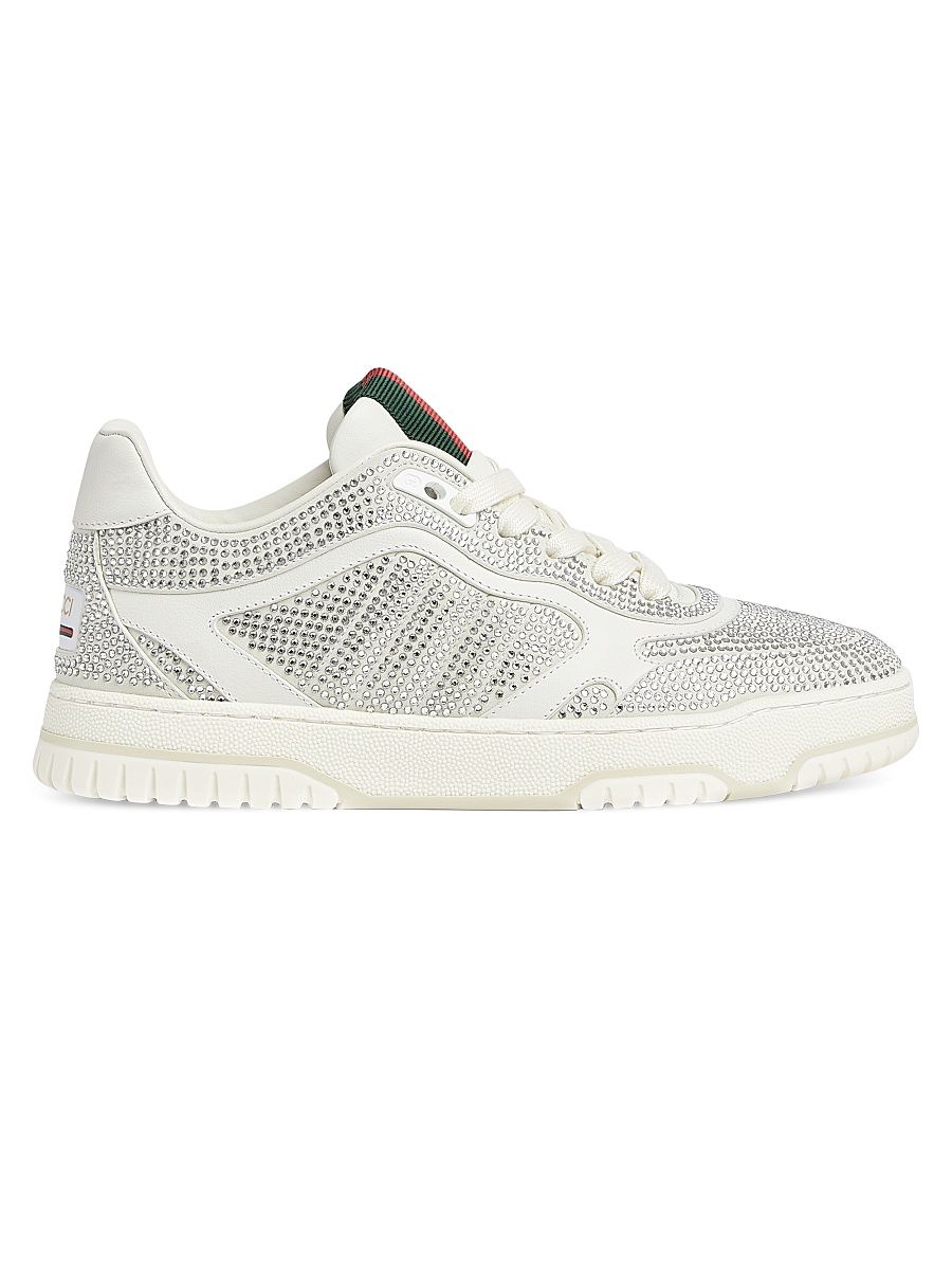 Women's Re-Web Crystal-Embellished Leather Sneakers - Great White - Size 9.5