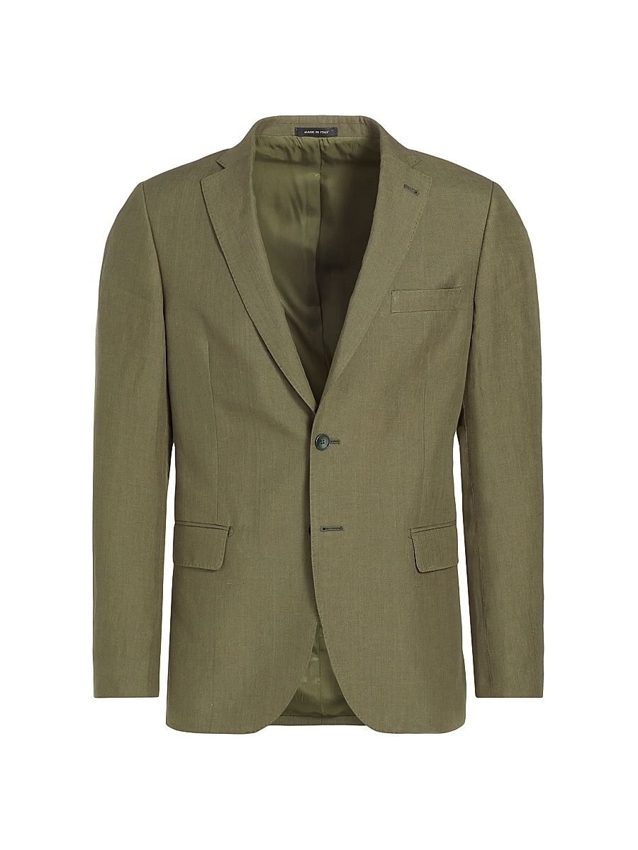 Men's COLLECTION Linen Two-Button Sport Coat - Olive - Size 48