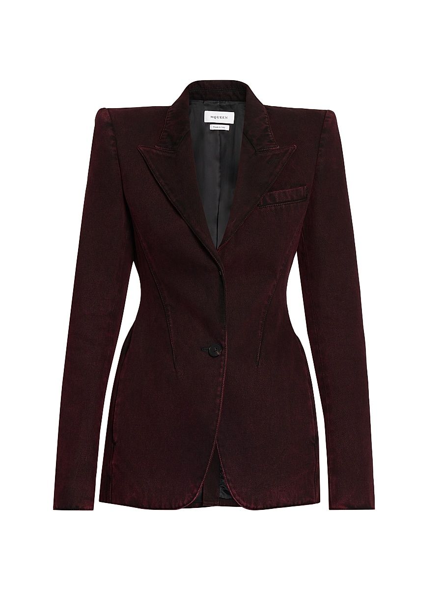 Women's Wool-Mohair Single-Breasted Jacket - Dark Burgundy - Size 4