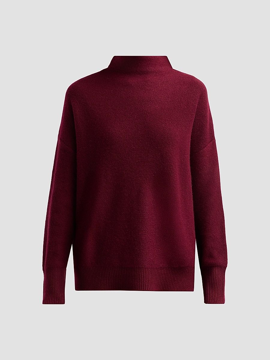 Women's Cashmere Drop-Shoulder Turtleneck Sweater - Plum Wine - Size XL