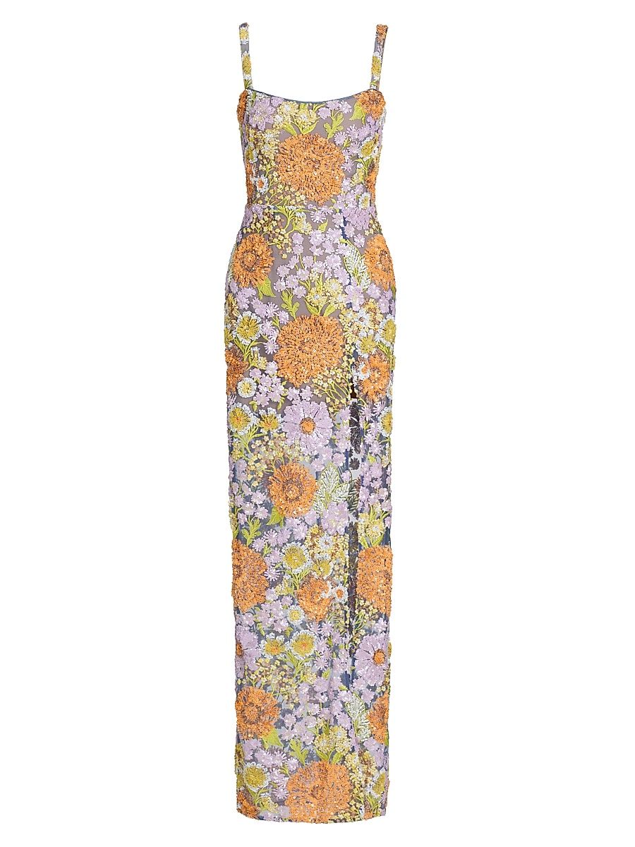 Women's Veronica Floral Appliqué Maxi Dress - Lilac Multi - Size XL
