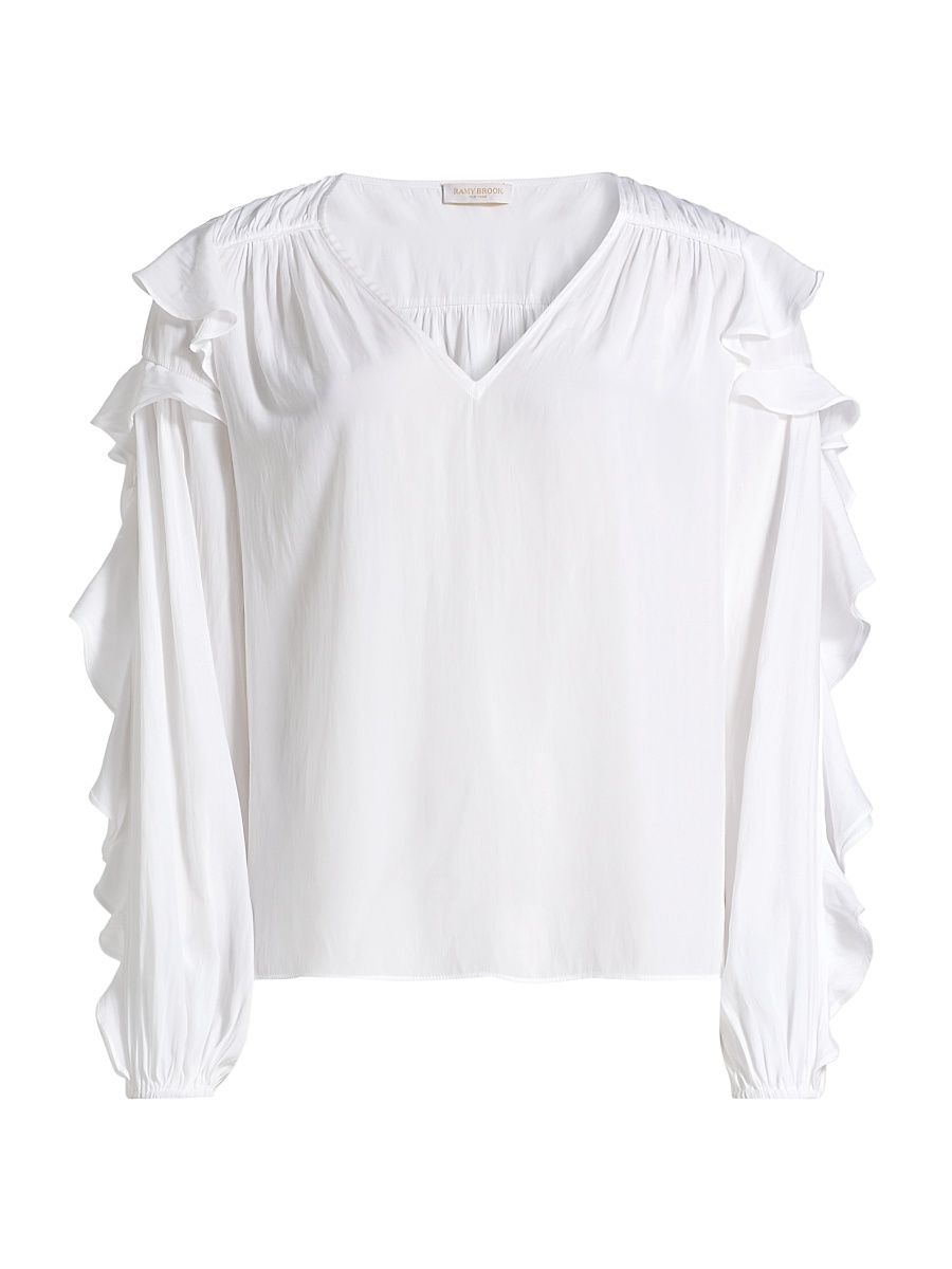 Women's Sandra Ruffled Long-Sleeve Top - Ivory - Size XL