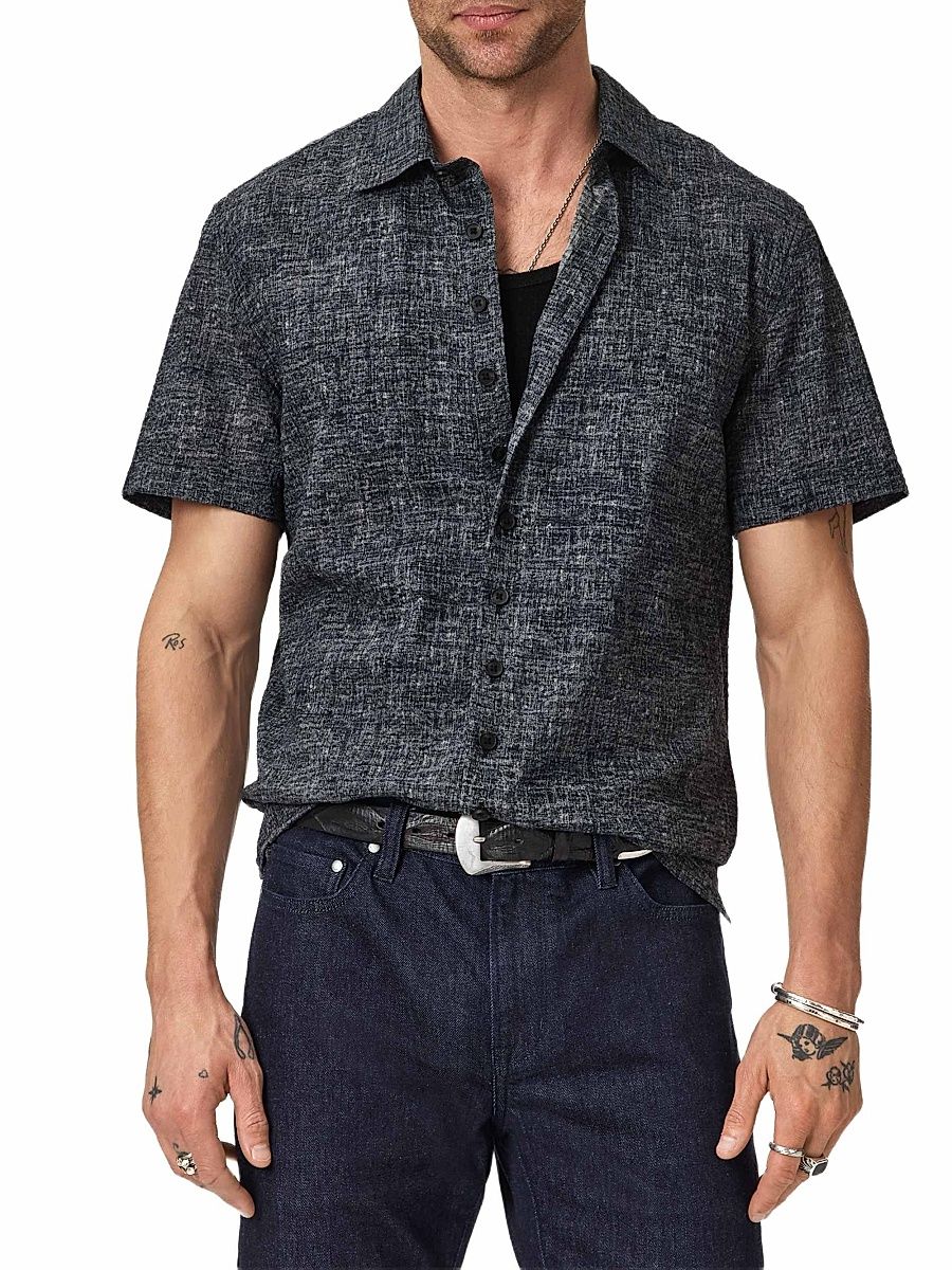 Men's Malon Cotton Seersucker Shirt - Navy - Size XL