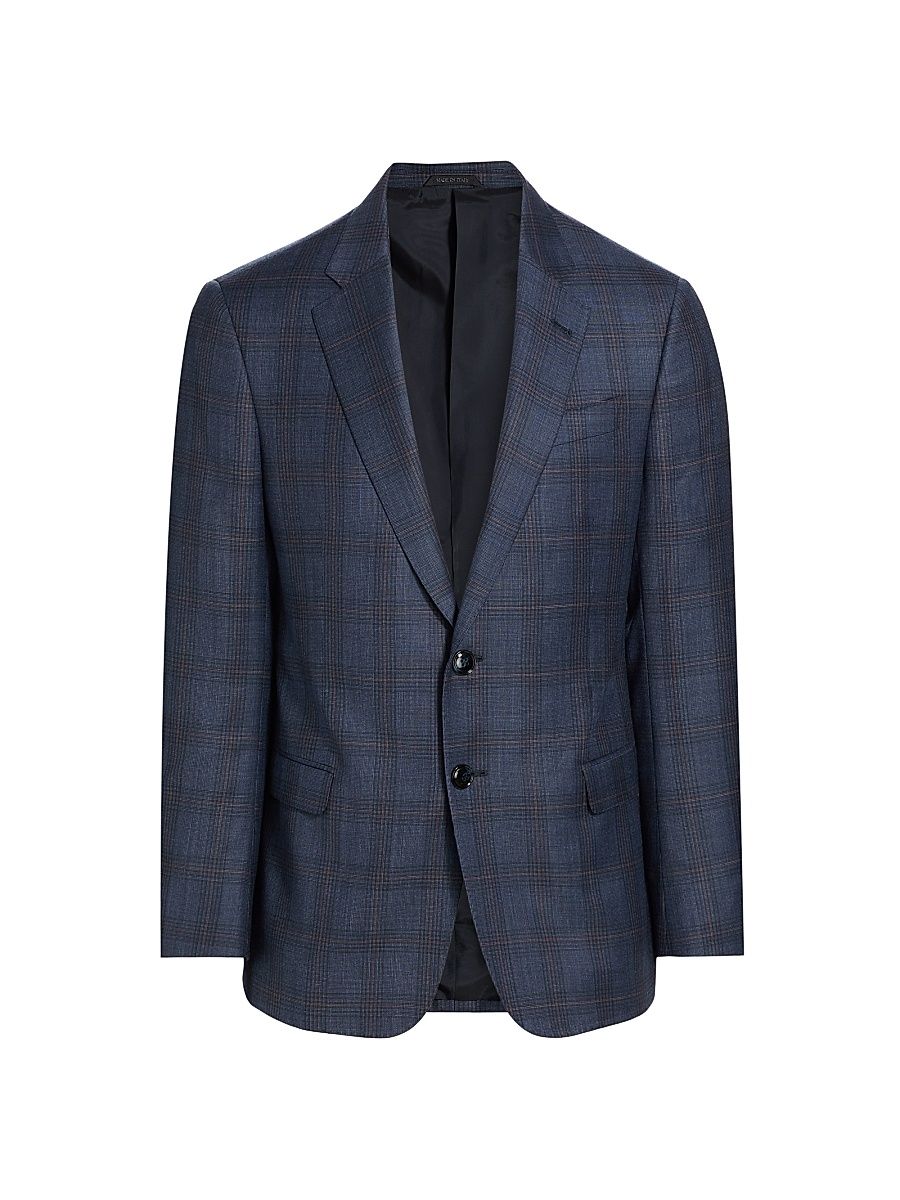 Men's Checked Wool Two-Button Sport Coat - Blue - Size 46