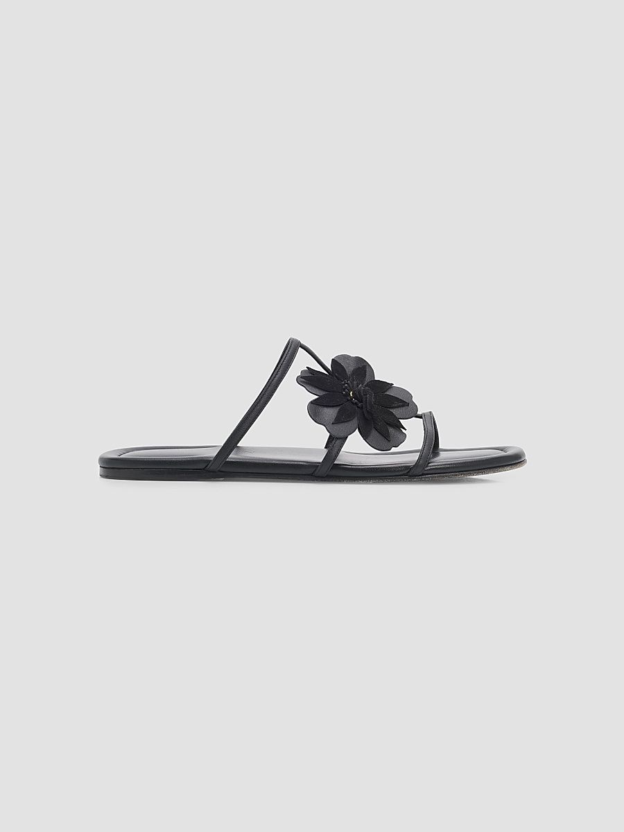 Women's Belara Flower-Appliqué Leather Sandals - Black - Size 9