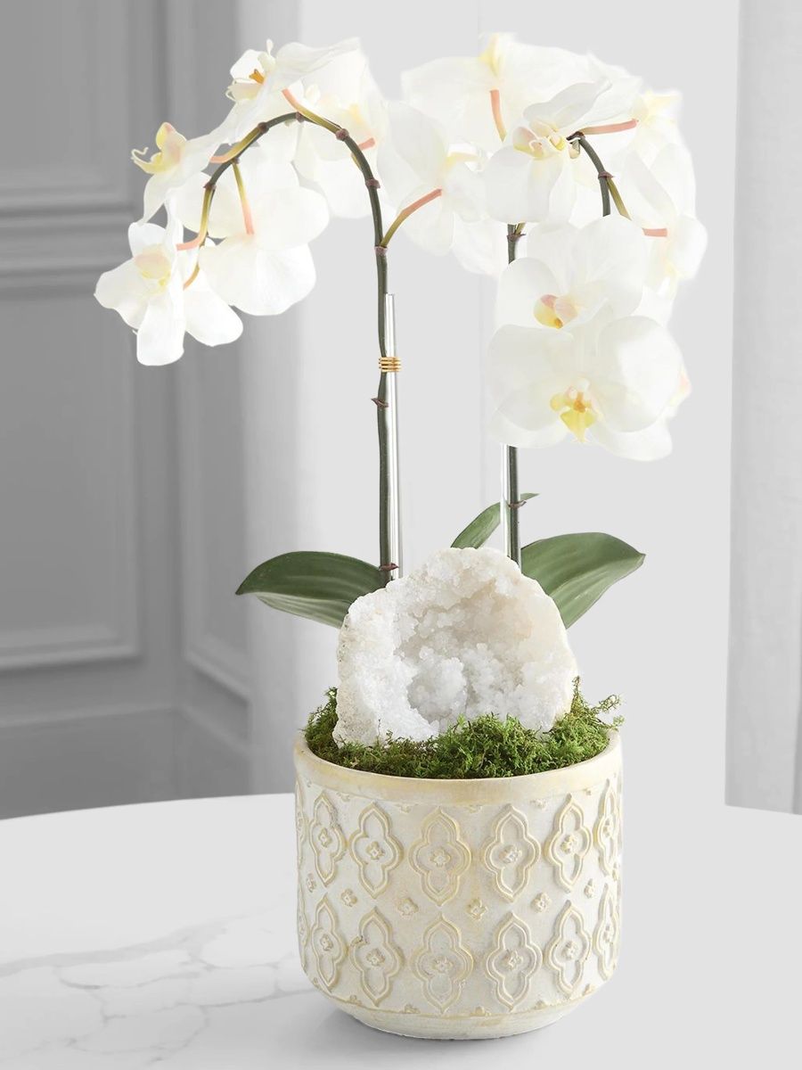 Artificial Orchid Floral Arrangement - White