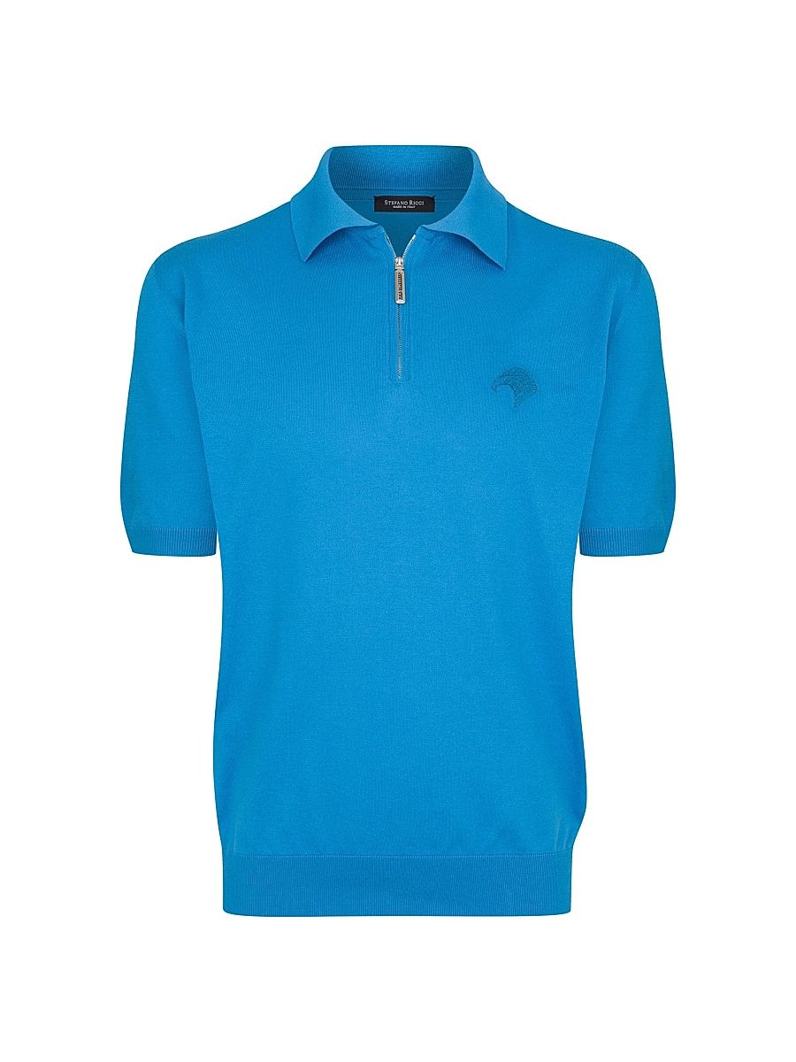 Men's Zip Polo Shirt - Bright Blue - Size 48