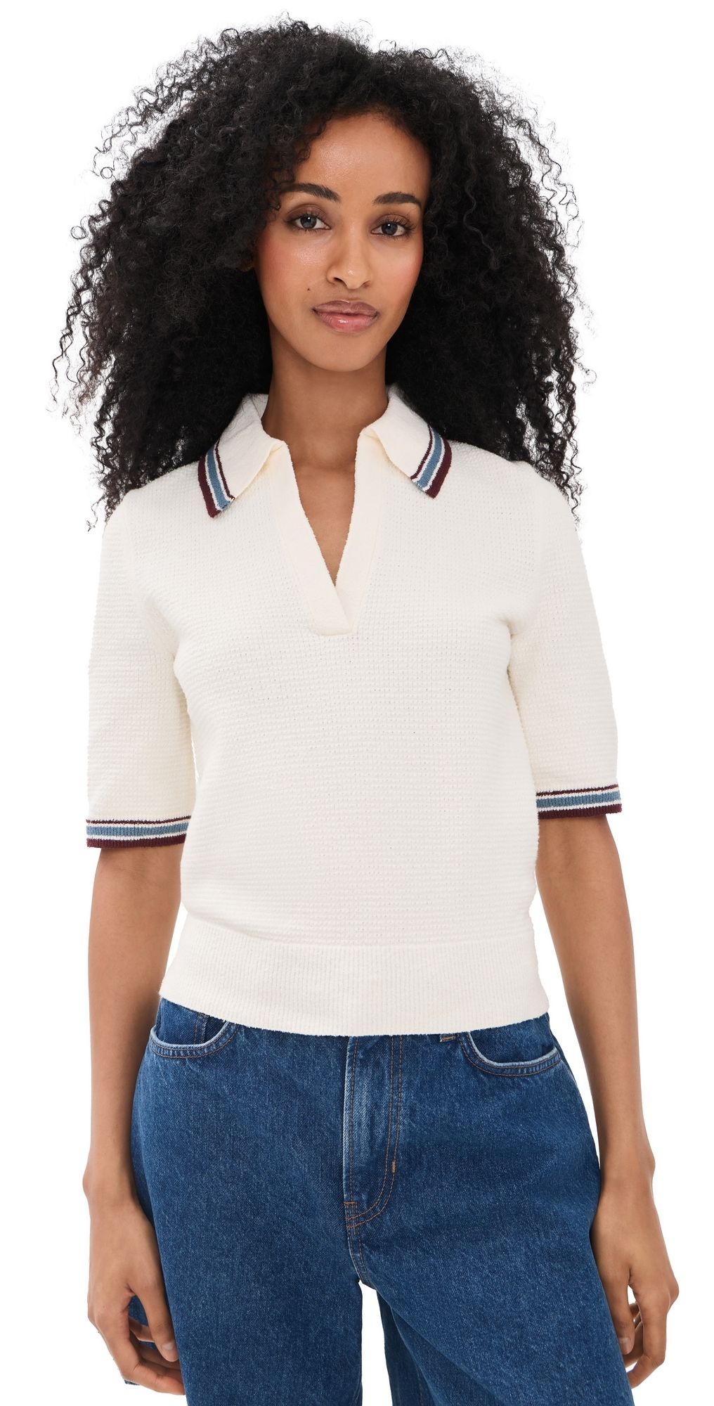 Veronica Beard Jean Quinelle Knit Polo Ecru L
