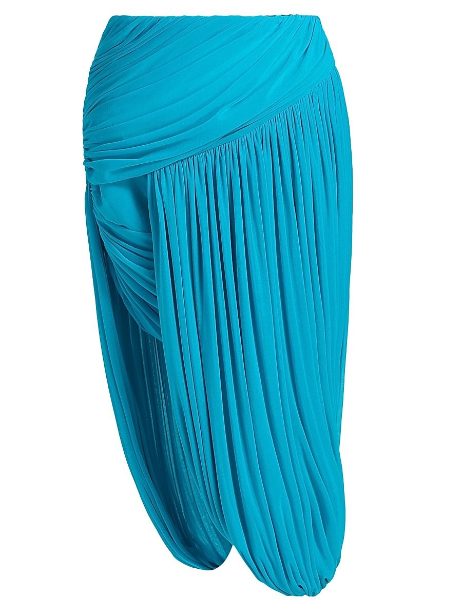 Women's Wes Ruched High-Low Hem Midi-Skirt - Turquoise - Size XL