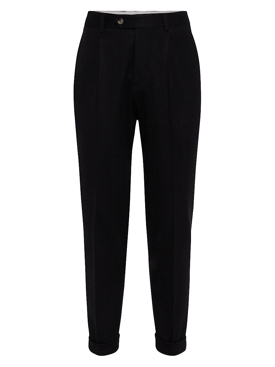 Men's Wool and Cashmere Combed Flannel Leisure Fit Trousers - Black - Size 48