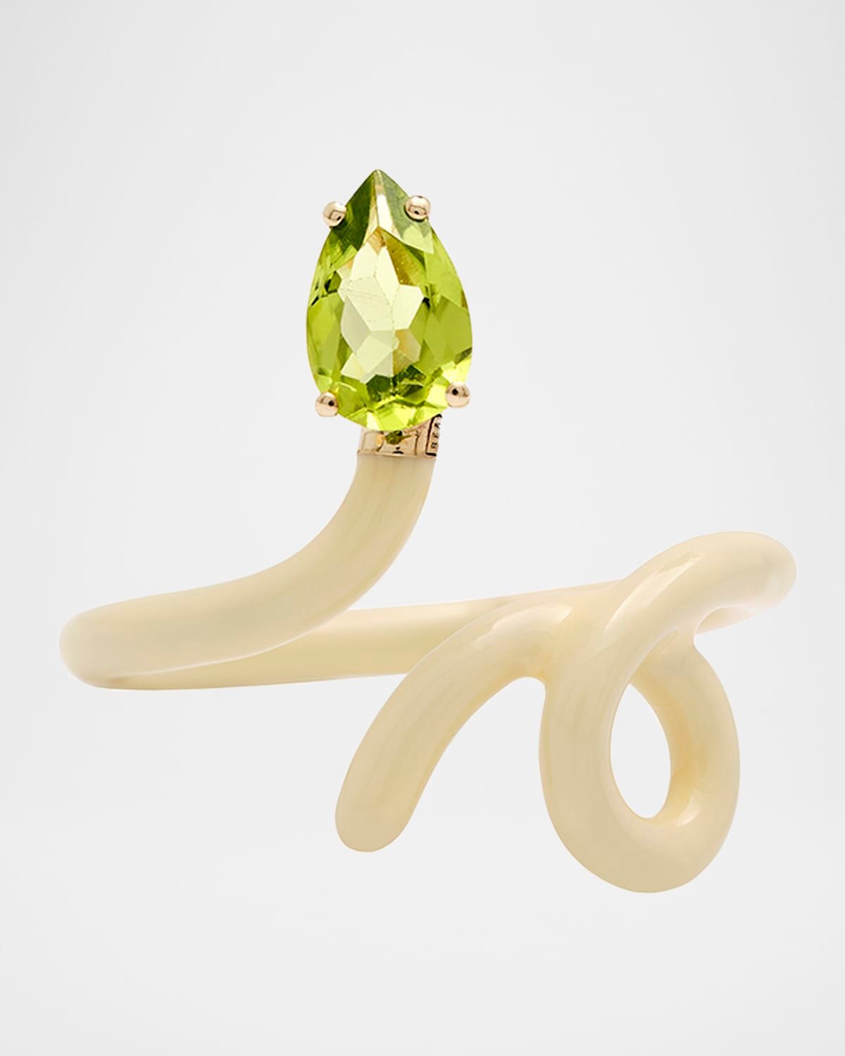 9K Yellow Gold and Enameled Sterling Silver Peridot Baby Vine Statement Ring