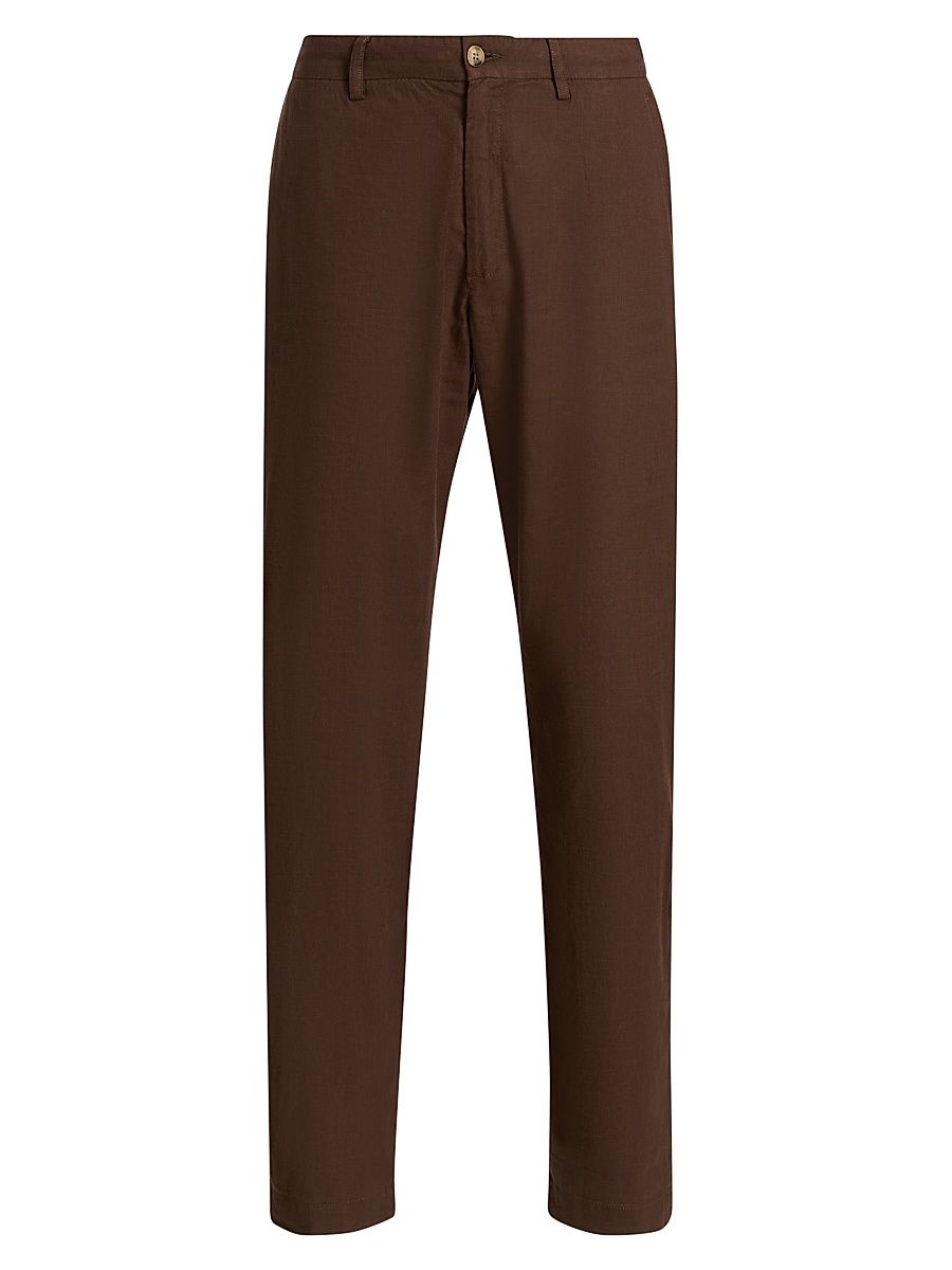 Men's Linen-Blend Trousers - Espresso - Size 30