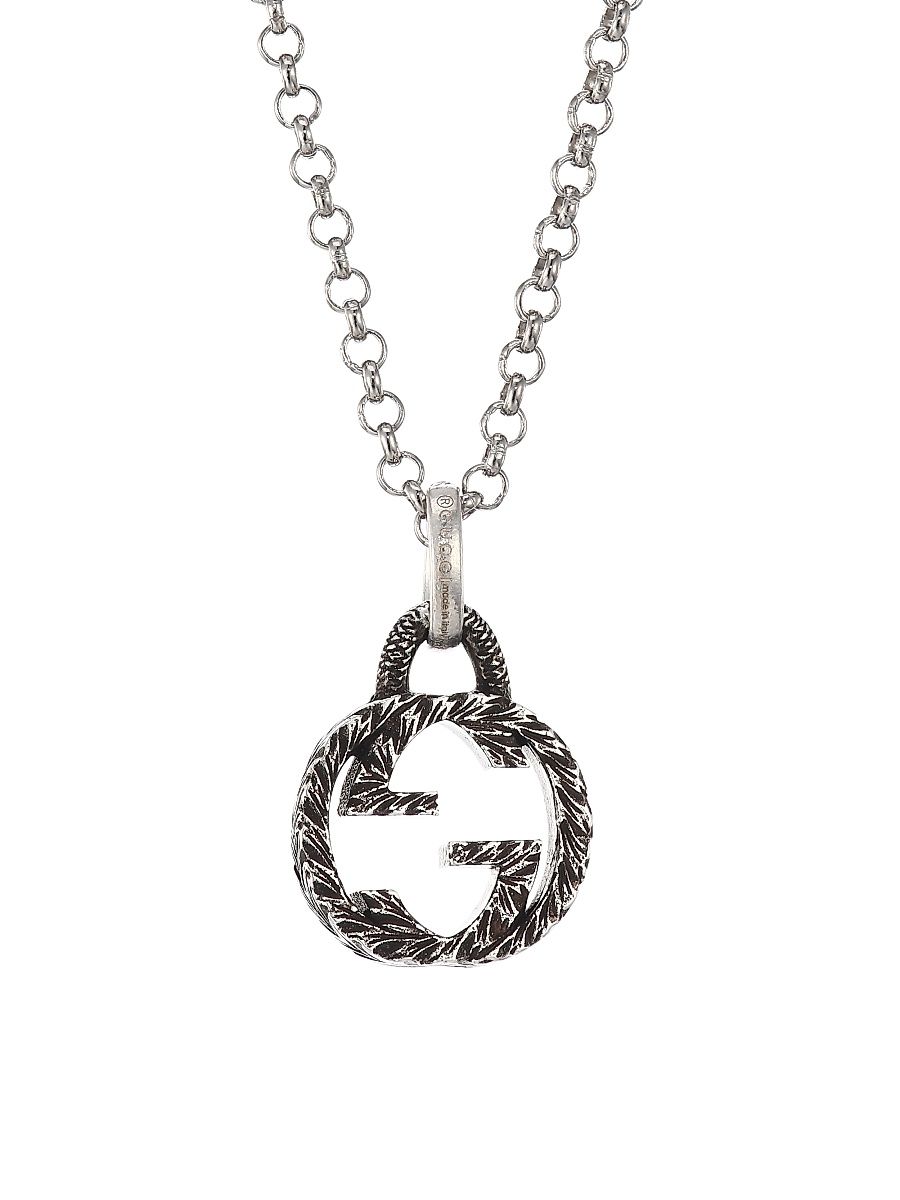 Men's GG Interlocking Sterling Silver Logo Charm Pendant Necklace - Silver - Size 20