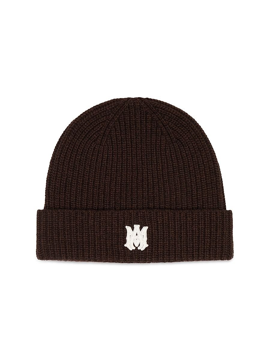 Men's Logo Virgin Wool Beanie - Dark Brown
