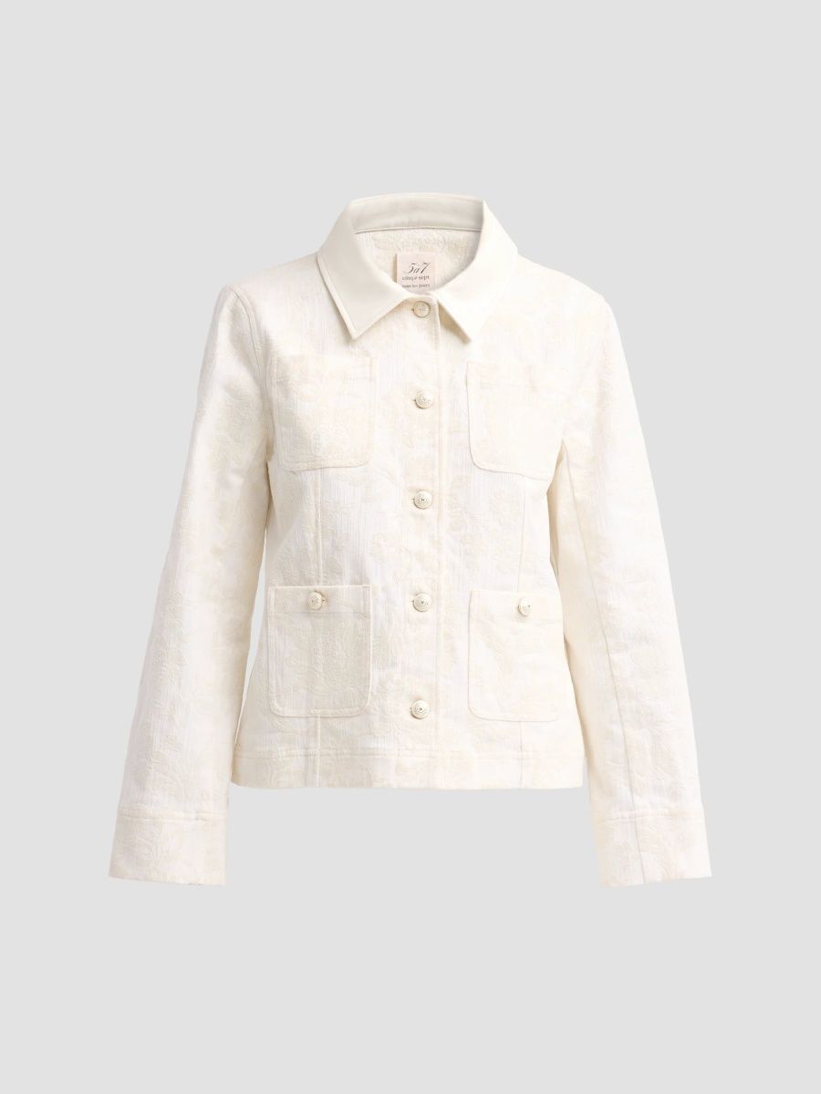 Women's Dalton Paisley Flocked Stretch-Cotton Jacket - Cream - Size XL
