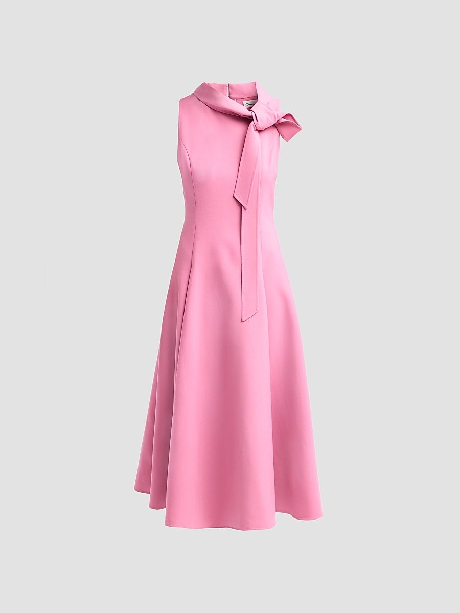 Women's Bow Stretch-Wool Sleeveless Day Dress - Rosebud - Size 0
