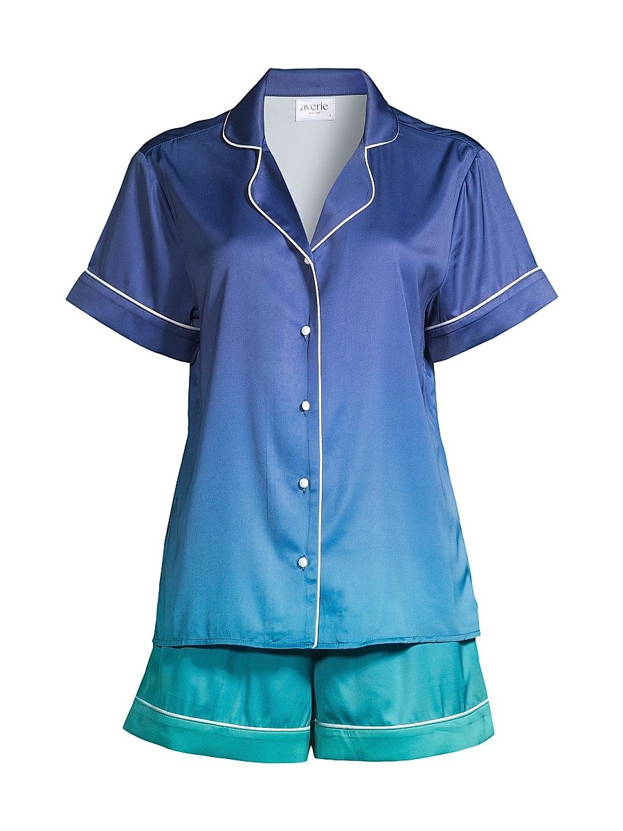 Women's Sunset Ocean Dip Ombréd Shorts Pajama Set - Blue Green - Size XL