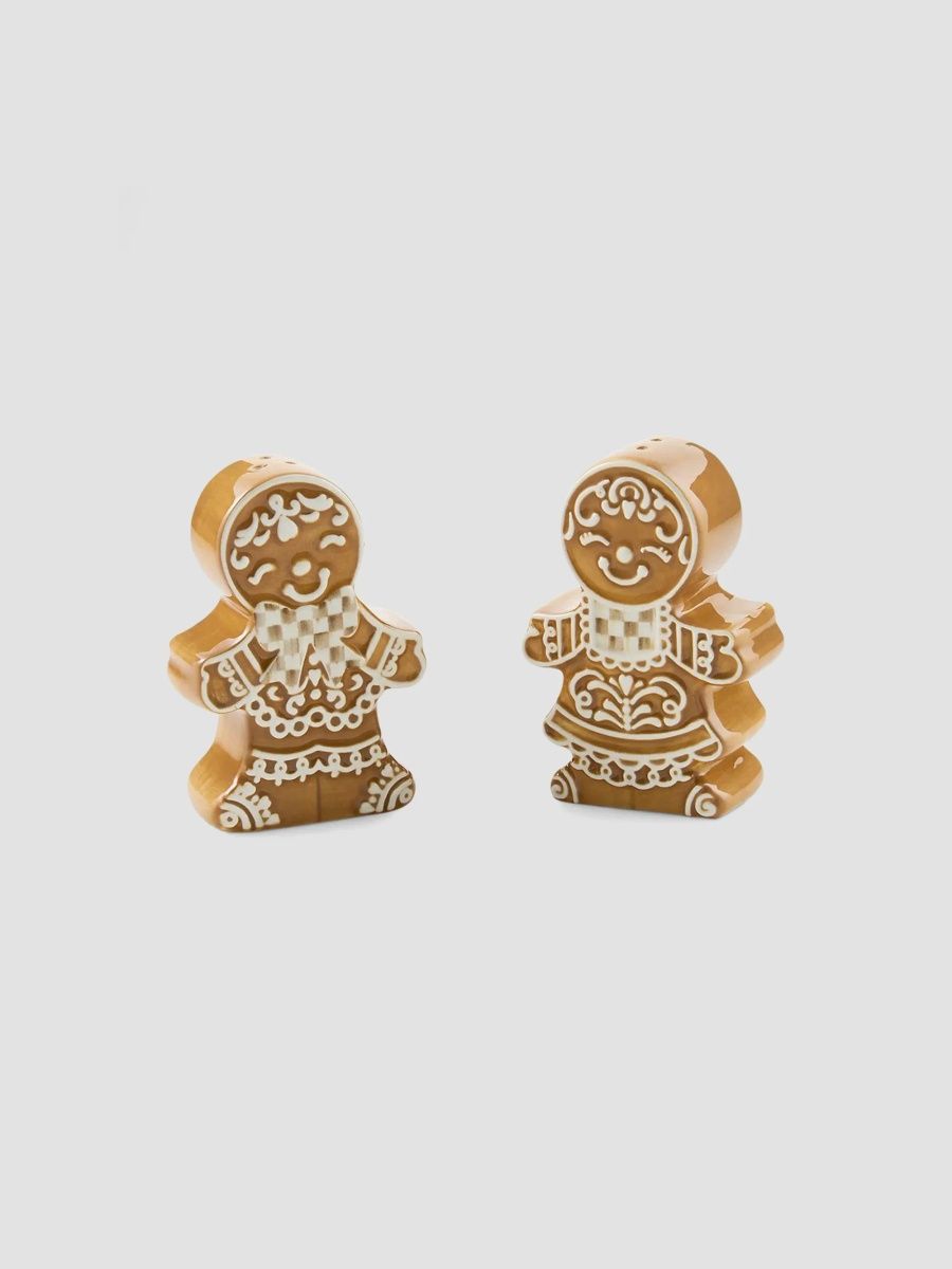 MacKenzie-Childs Mocha Check Gingerbread Salt & Pepper Shakers