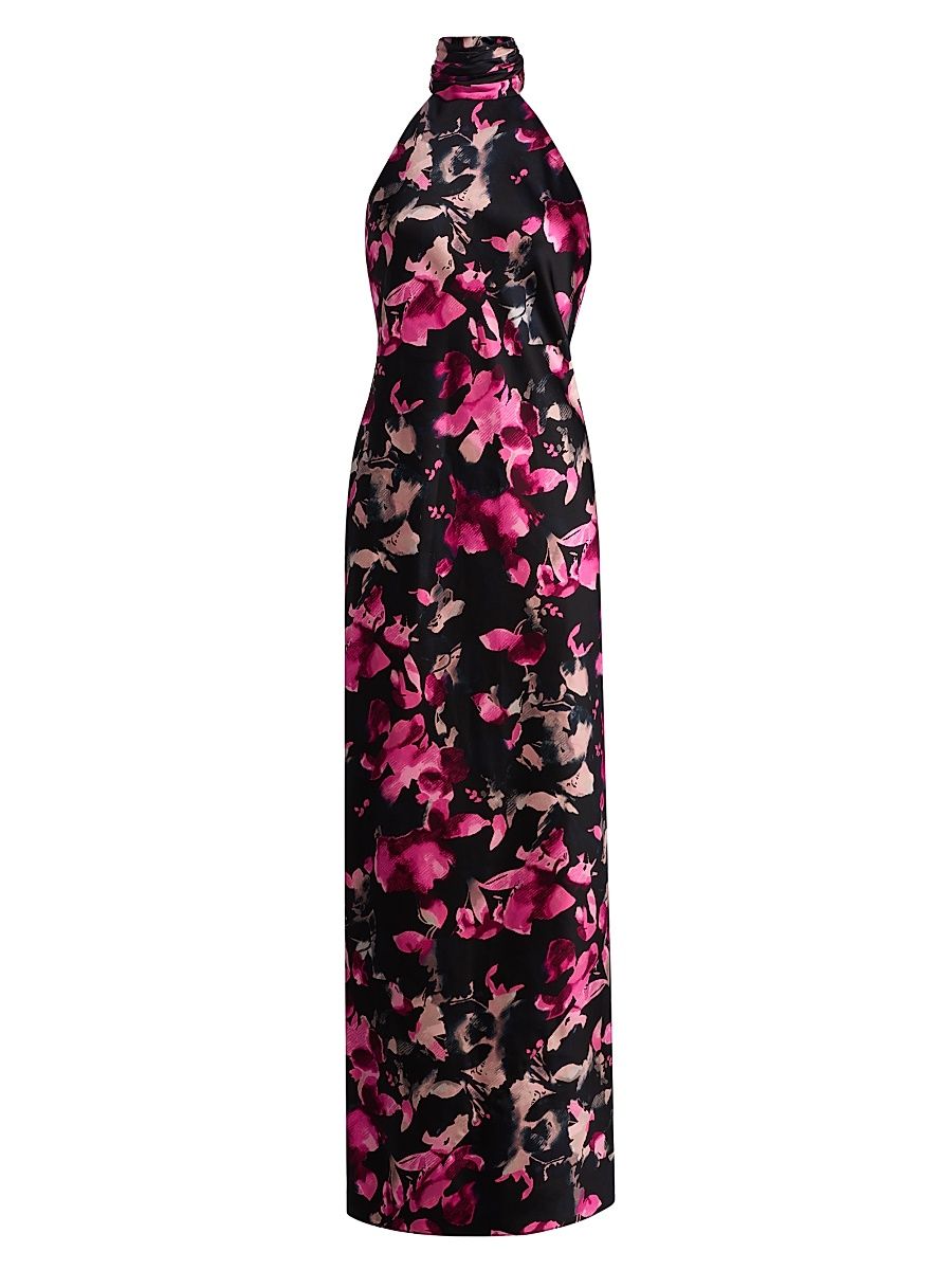 Women's Tatiana High-Neck Floral Satin Gown - Multi Wild Floral - Size 14
