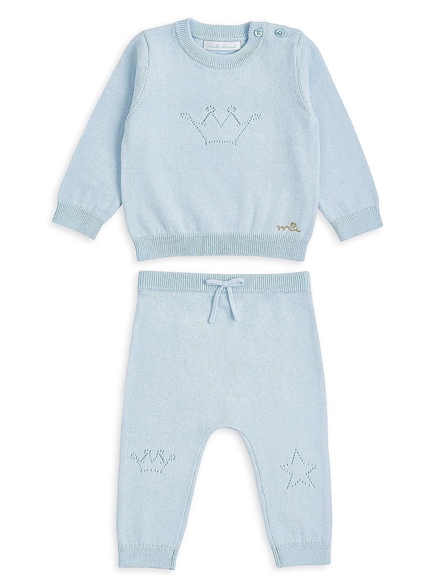 Baby Girl's Pointelle Crown Knit Set - Blue - Size 3 Months