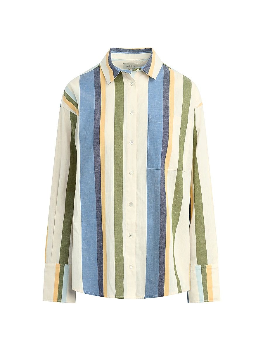 Women's The Boyfriend Striped Button-Up Shirt - Azure Multi Stripe - Size XS