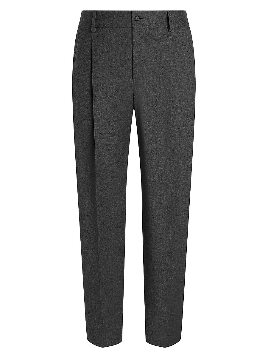 Men's Stretch-Wool Pleated Trousers - Melange Grigio - Size 40