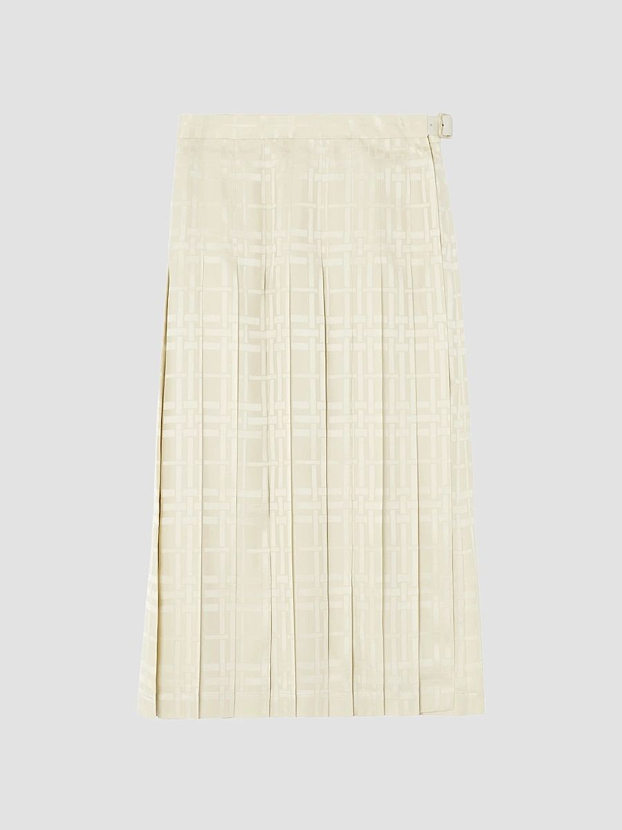Women's Annalie Check Silk Midi Kilt - Champagne White - Size 4