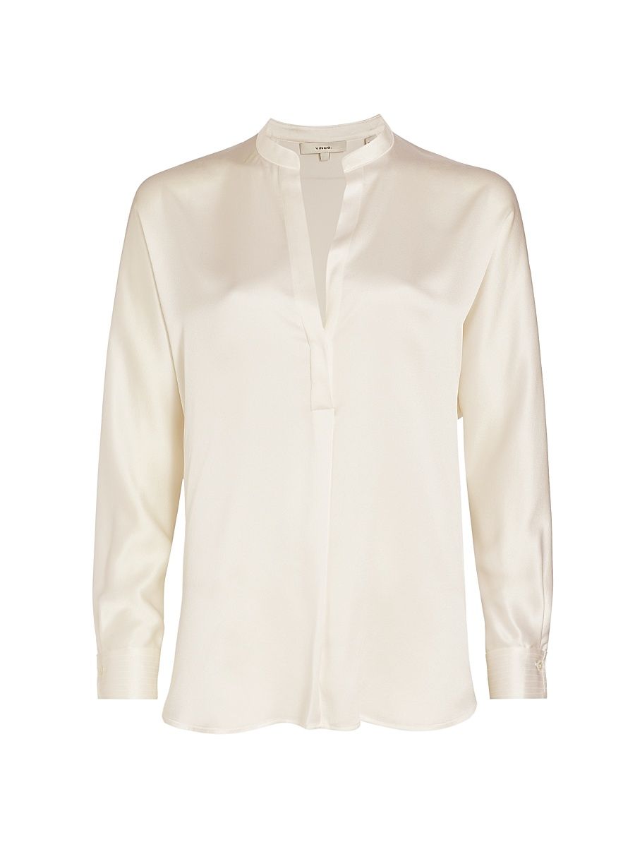 Vince Women's Silk Long-Sleeve Blouse - Optic White - Size 22