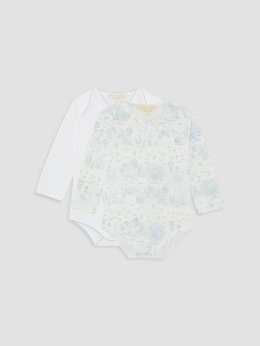 Marie-Chantal Unisex Baby's Dusty Toile De Jouy Cotton Long-Sleeve Bodysuit Set - Blue - Size 12 Months