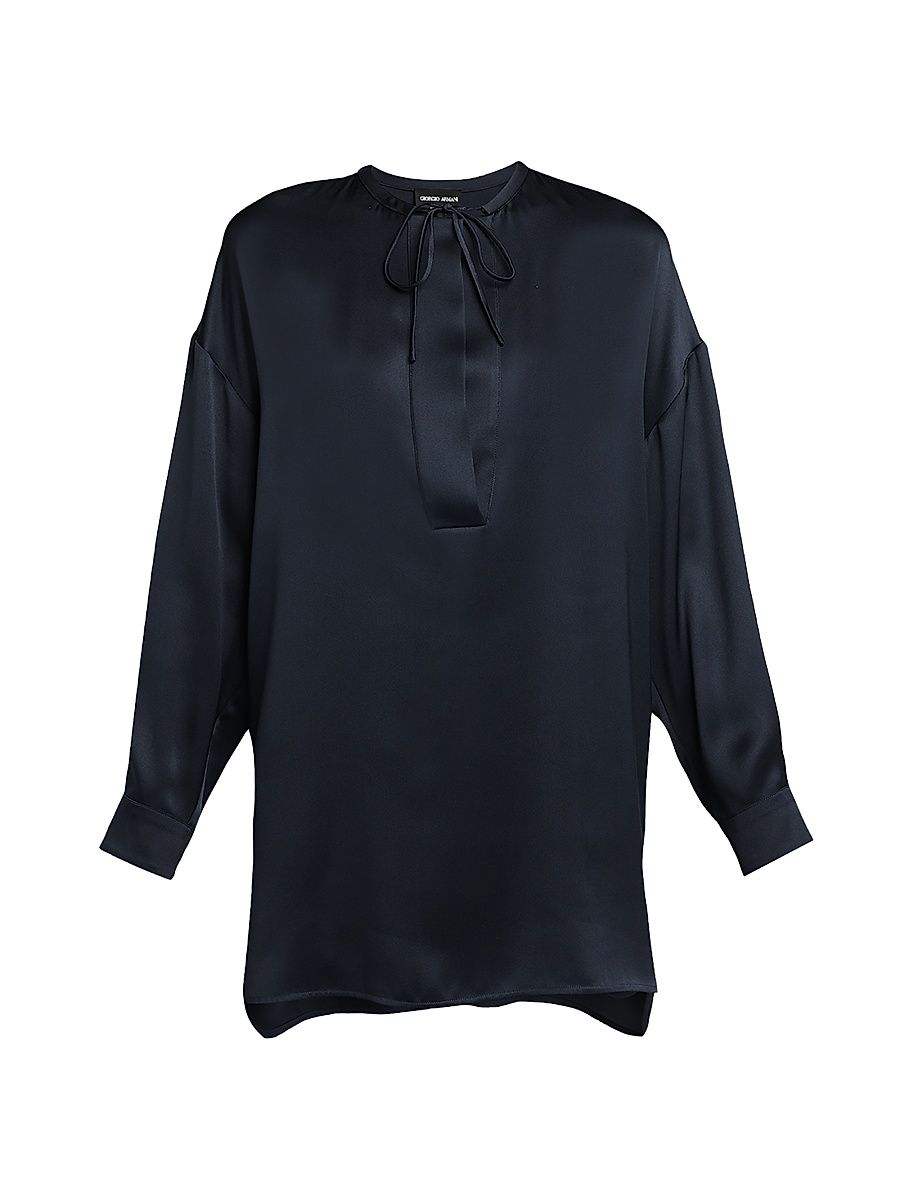 Women's Silk Tie-Neck Blouse - Size 10