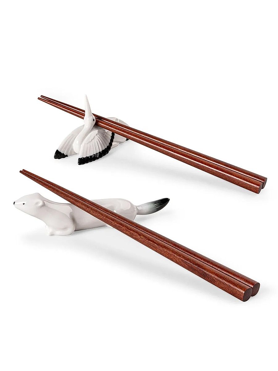 Ermine & Crane Chopsticks Set - Blackandwhite