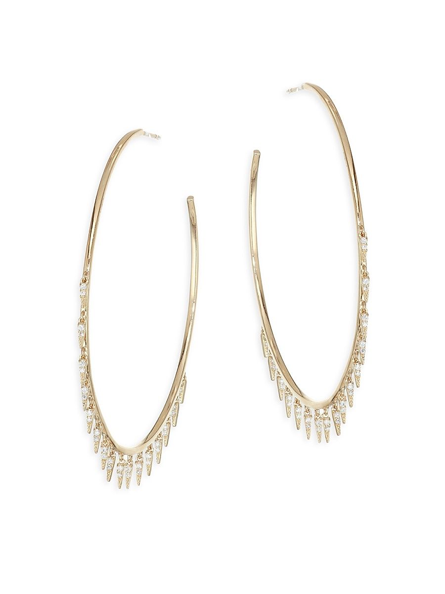 Women's 14K Yellow Gold & Diamond Large Fringe Hoops