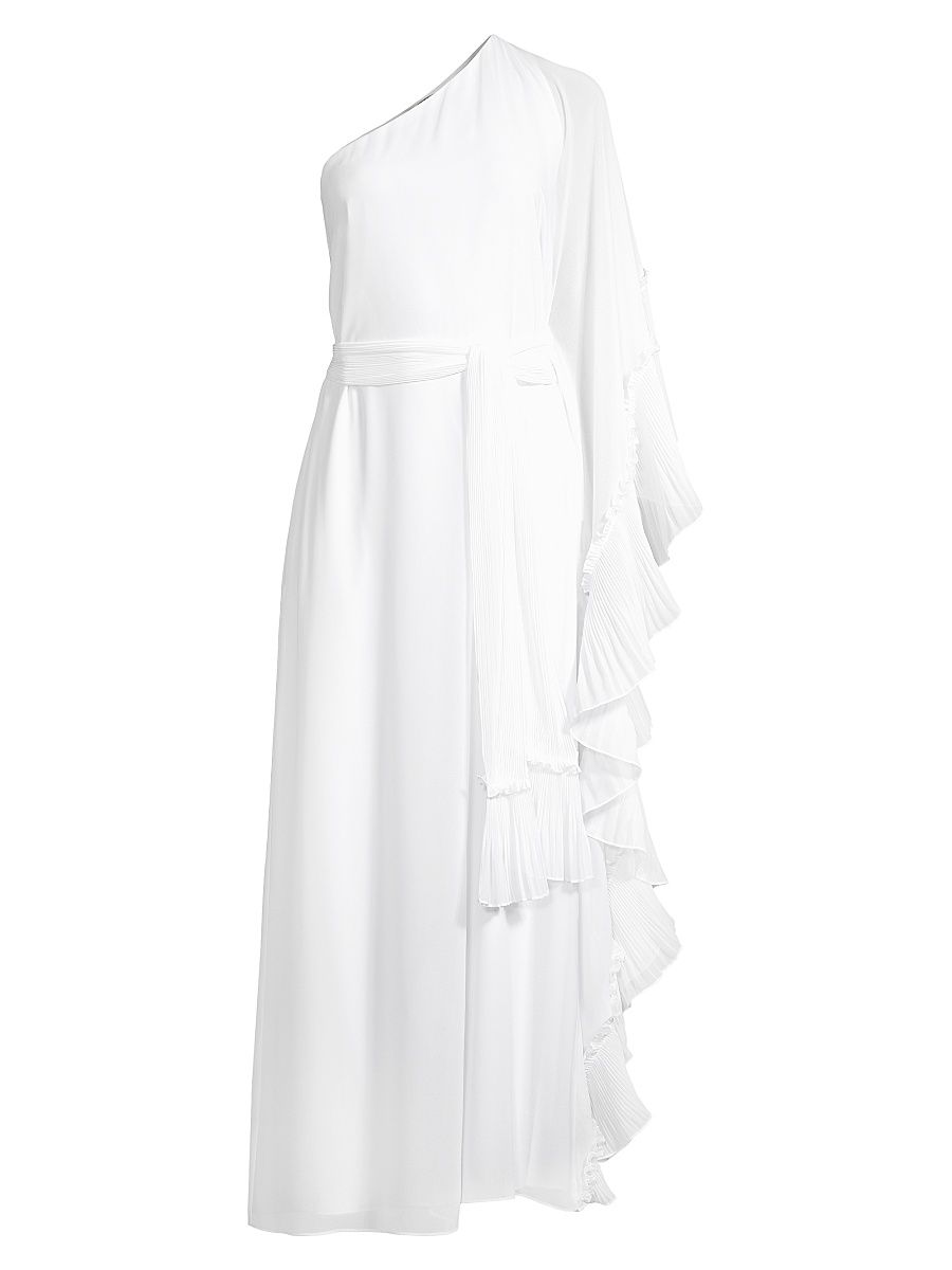 Women's Laura One-Shoulder Ruffled Maxi Dress - White - Size Medium
