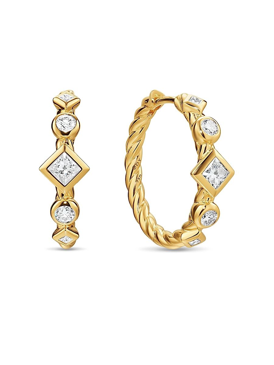 Women's Petite Modern Renaissance Hoop Earrings in 18K Yellow Gold with Diamonds, 21MM - Gold