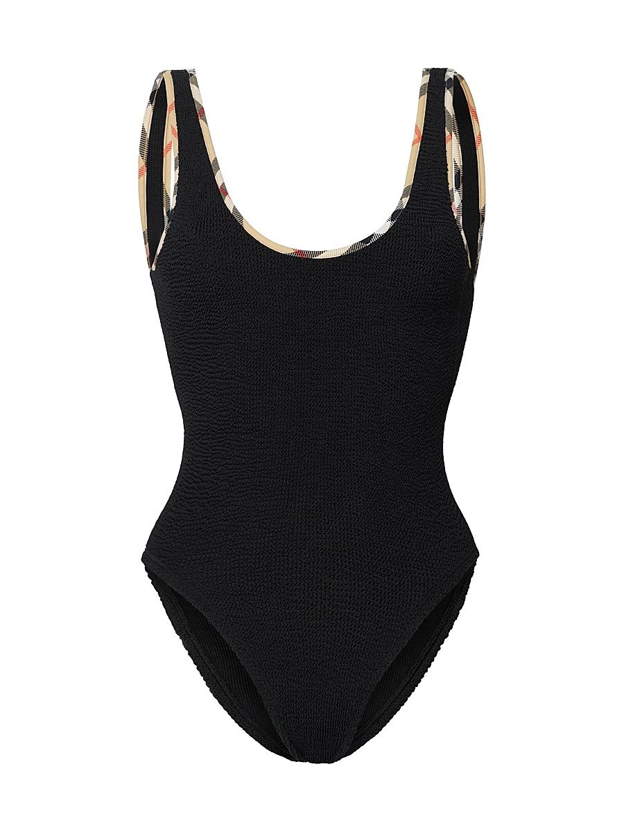 Women's Faye Check Trim One-Piece Swimsuit - Black