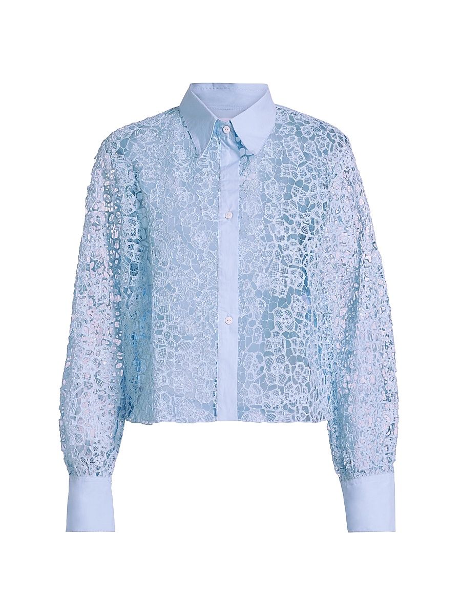 Women's This Time Flat Collar Lace Shirt - Sky Blue - Size Large