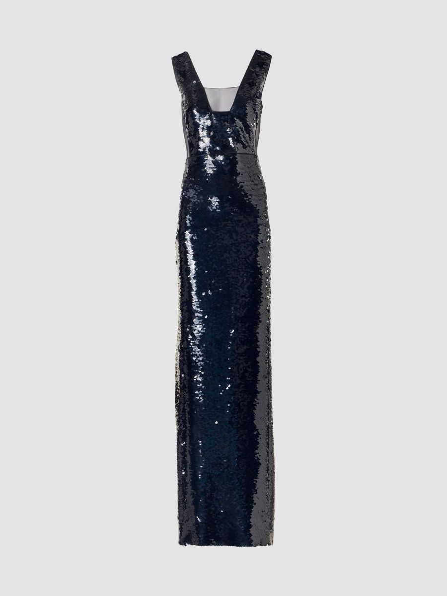 Akris Women's Sequined Floor-Length Sleeveless Column Gown - Black Silver - Size 8